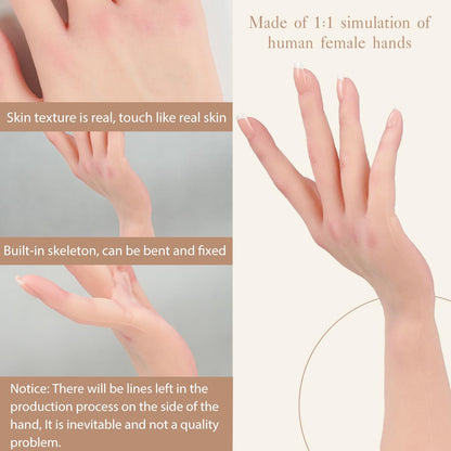KUMIHO Realistic Silicone Female Hand with Skeleton – Jewelry Display & Tattoo Practice