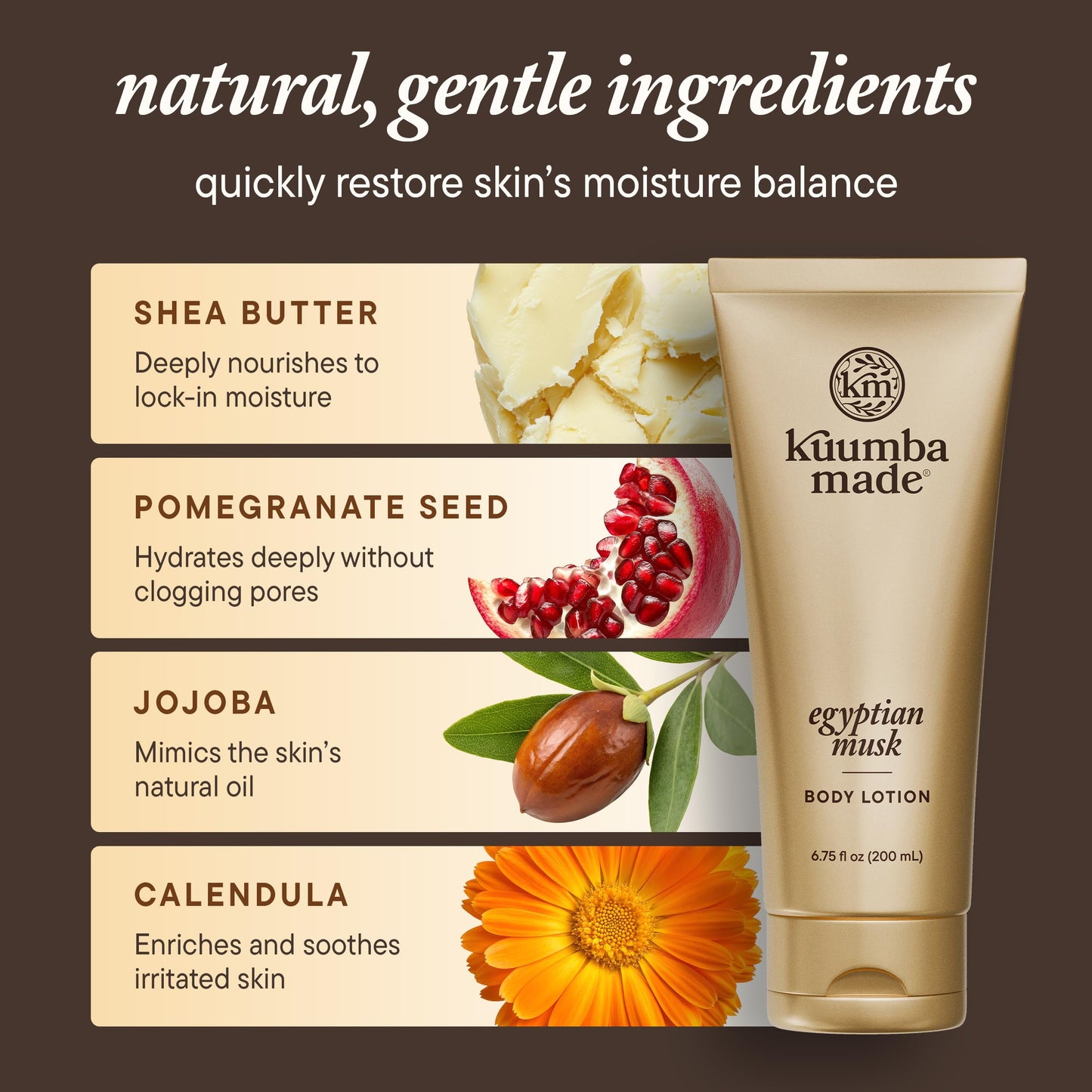 Kuumba Made Egyptian Musk Body Lotion – Hydrating Daily Moisturizer with Shea Butter & Botanical Oils (Vegan, 6.75 oz)