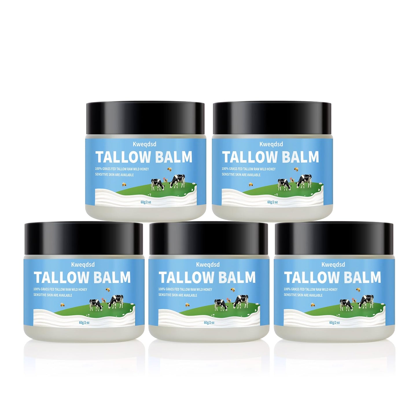 Kweqdsd 5 Pack Organic Grass-Fed Beef Tallow Balm with Raw Honey | Natural Skin Moisturizer