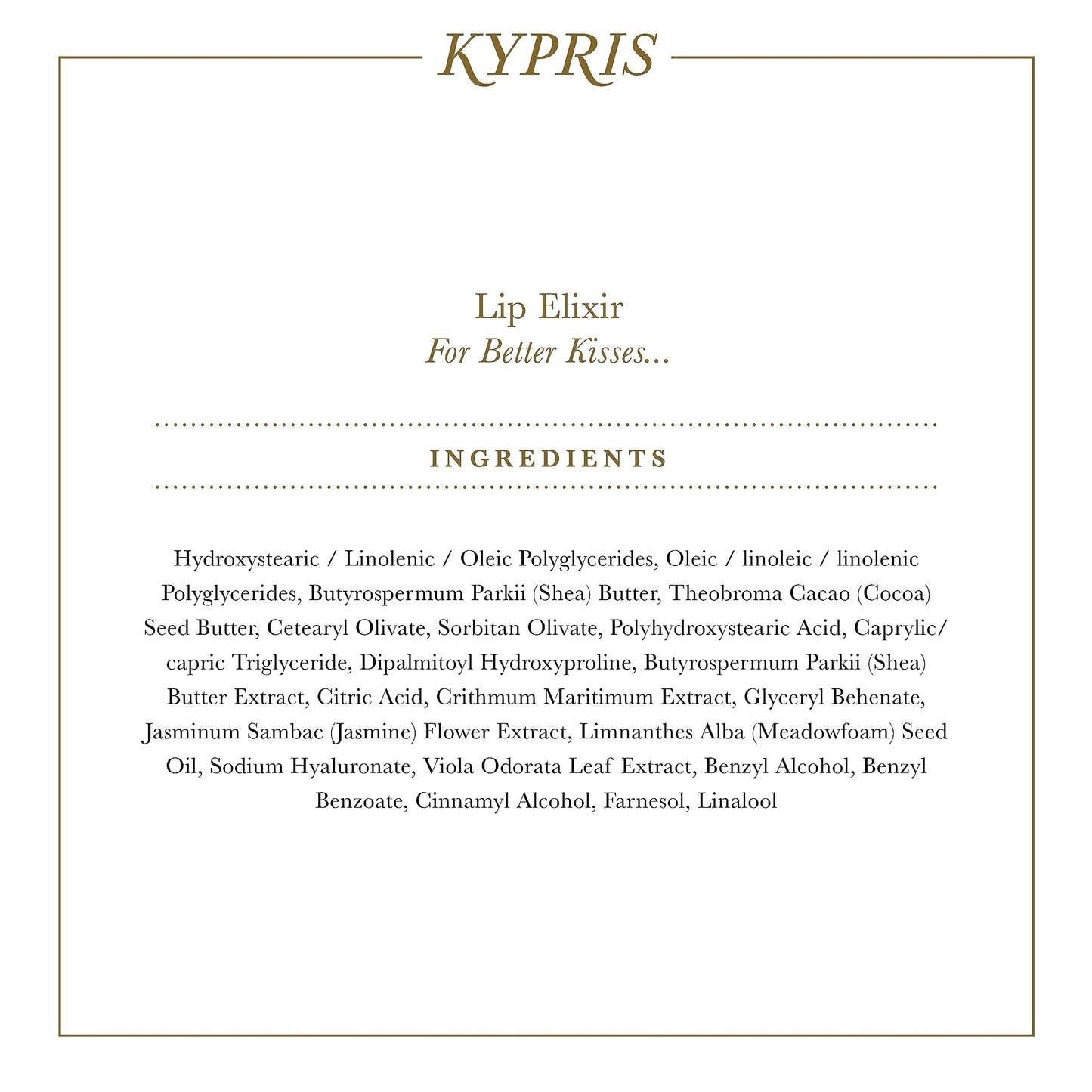 KYPRIS Lip Elixir Balm – Softening Hyaluronic Acid Lip Treatment with Jasmine & Shea (0.17 oz / 5 g)