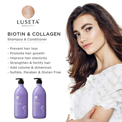 L LUSETA Biotin & Collagen Shampoo & Conditioner Set – Thickening, Color-Safe, Sulfate & Paraben Free (2x33.08 oz)