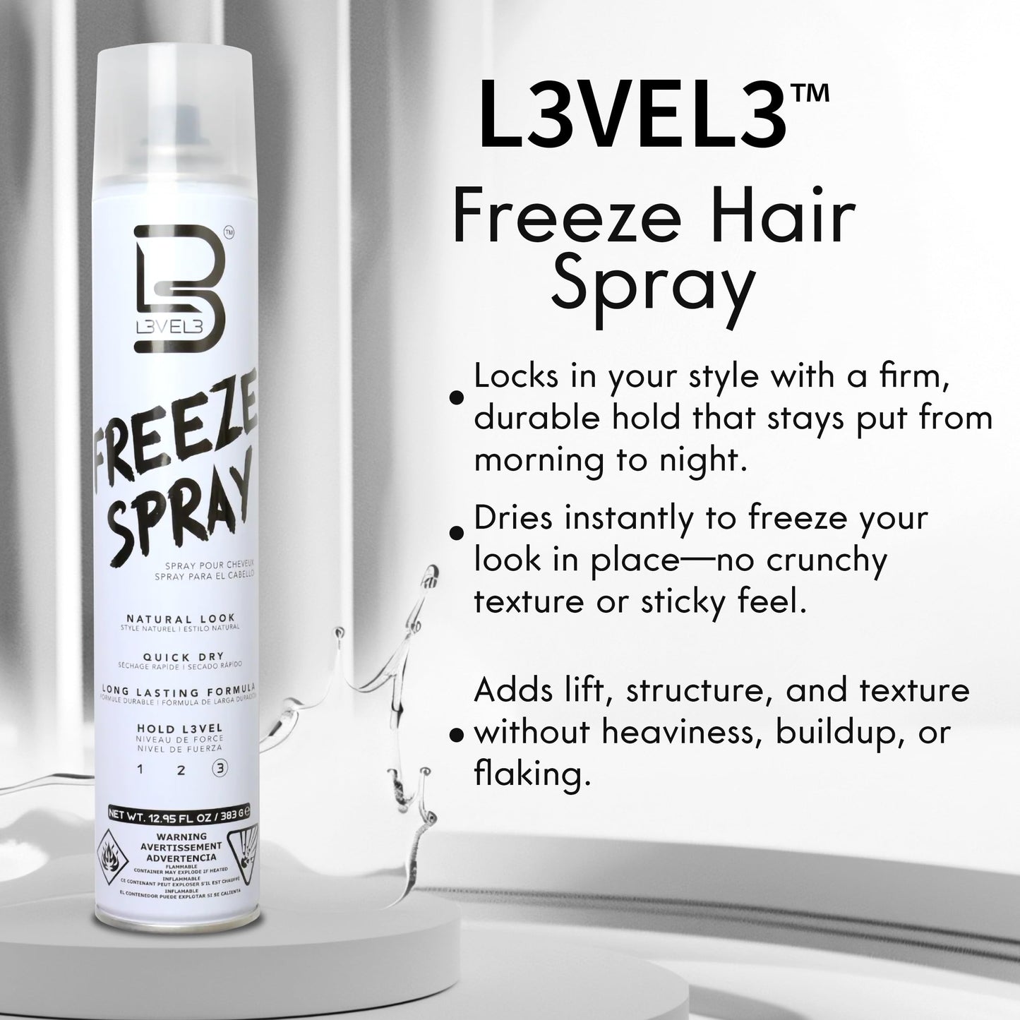 L3 Level 3 Hair Spray – Long-Lasting Hold, Smooth Finish, UV Protection | 12.95 Oz