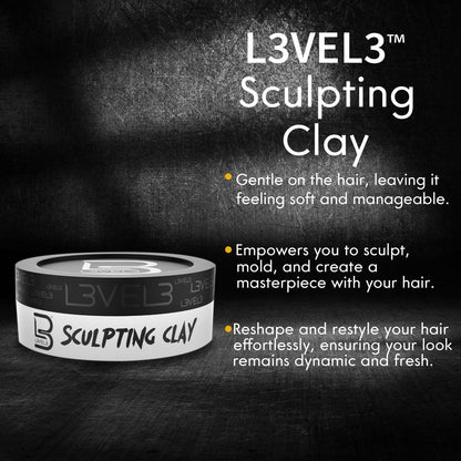 L3 Level 3 Hair Sculpting Clay - Premium Hold for Men, Long-Lasting Style