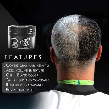 L3 Tinted Gel Black - Temporary Black Hair Gel for Men | No Flaking, Easy Rinse, Strong Hold (3 Pack)