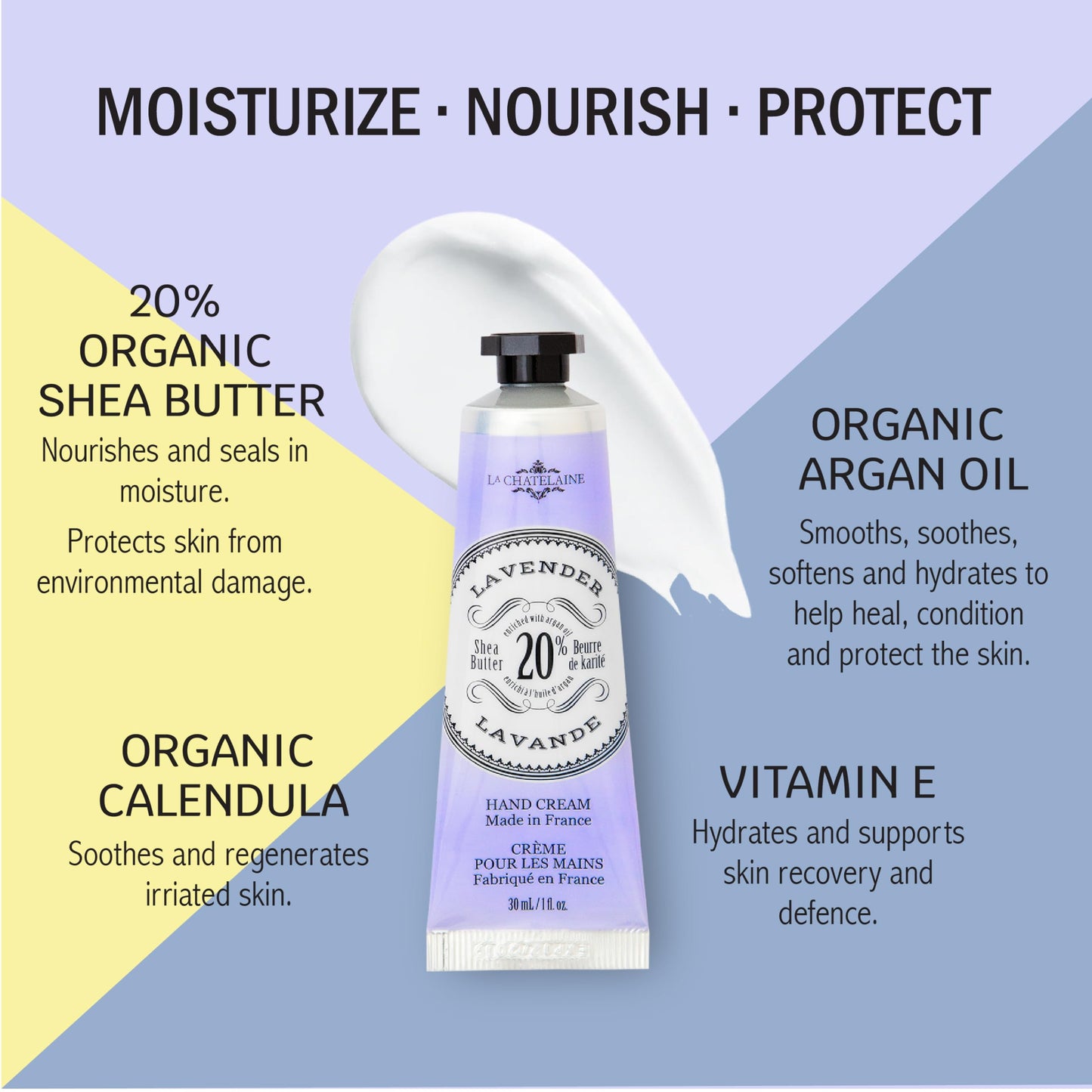 La Chatelaine Hand Cream Gift Set – 3 Travel-Size Lotions with 20% Organic Shea Butter (Citrus Fizz, White Grapefruit & Lavender) Made in France