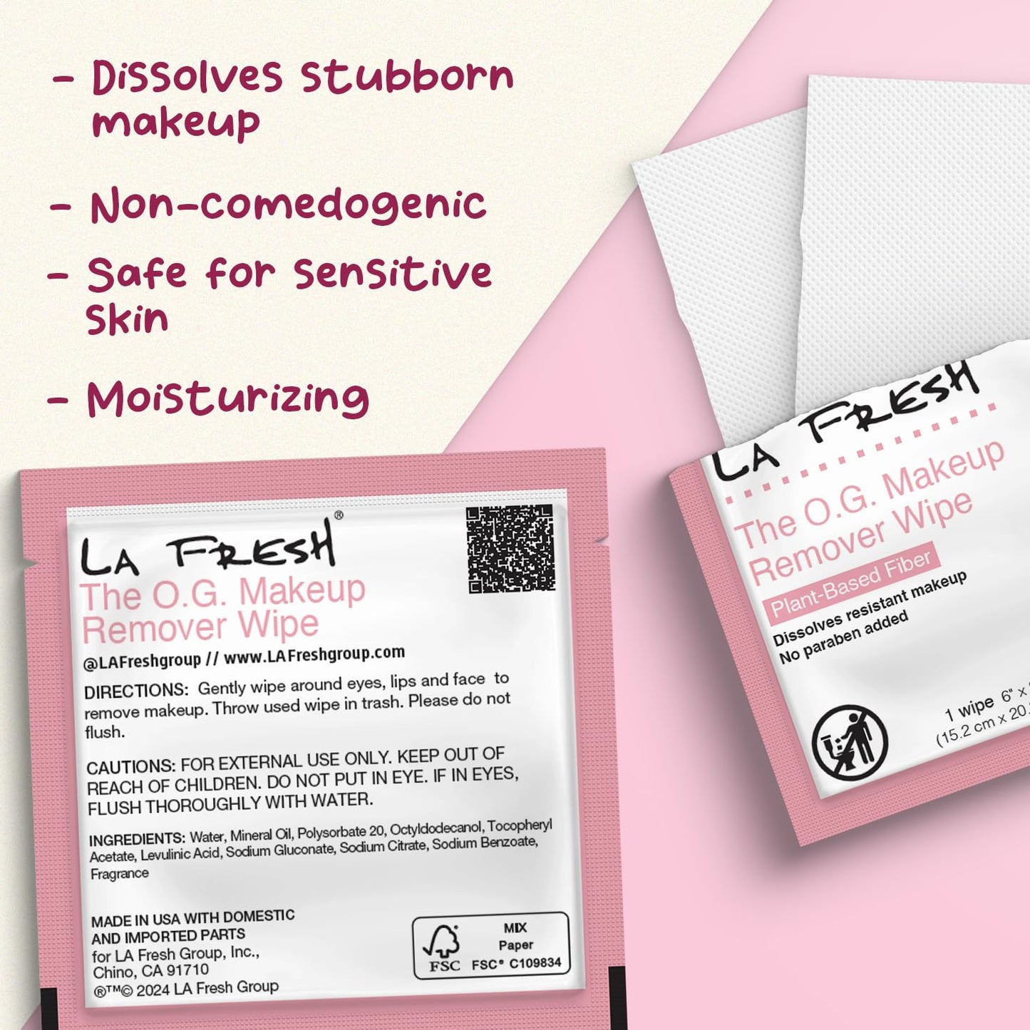 La Fresh Makeup Removal Wipes Waterproof 50 Count – Travel Skin Care Essentials