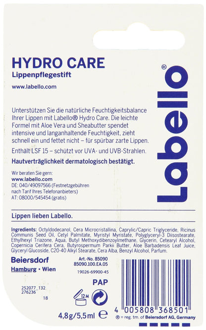 Labello Hydro Care Lip Balm - 3 Pack | Moisturizing Lip Balm with Jojoba Oil