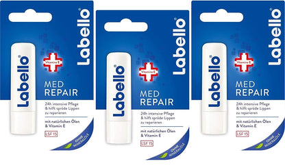 Labello Med Repair 3 pcs – Special Lip Care with Natural Oils, Vitamin E & SPF 15 | Germany