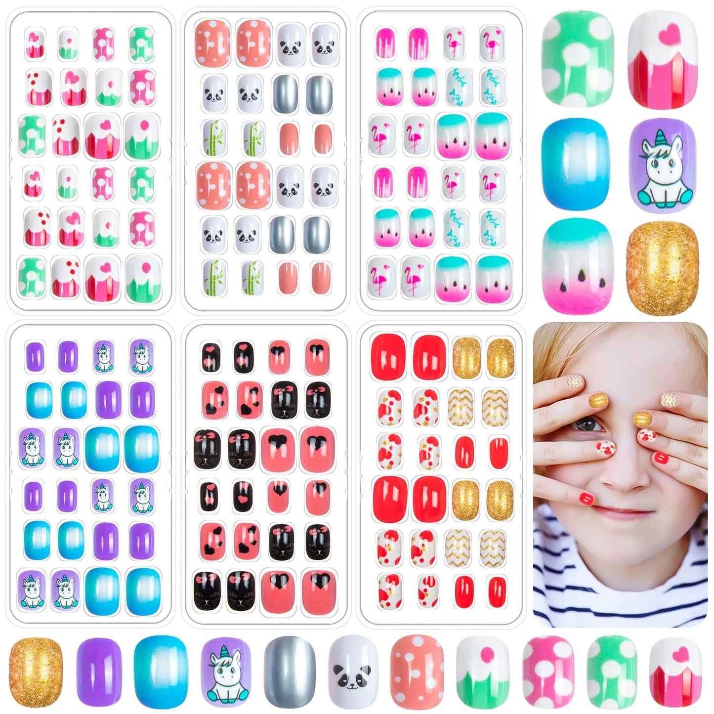 Labeol 144-Piece Kids Fake Nails Kit – Short Press-On Nails for Children