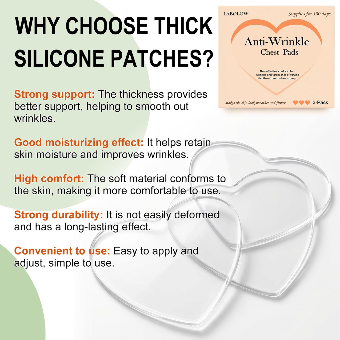 LABOLOW Chest Wrinkle Pads - 3-Pack Reusable Silicone Patches for Firming & Hydration