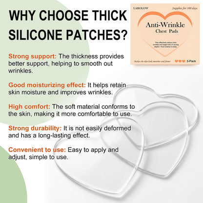 LABOLOW Chest Wrinkle Pads - 3-Pack Reusable Silicone Patches for Firming & Hydration