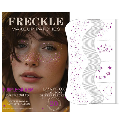 LADDYFOX 20 Pcs Purple & Silver Glitter Freckles – Waterproof, 48h Temporary Face Tattoos