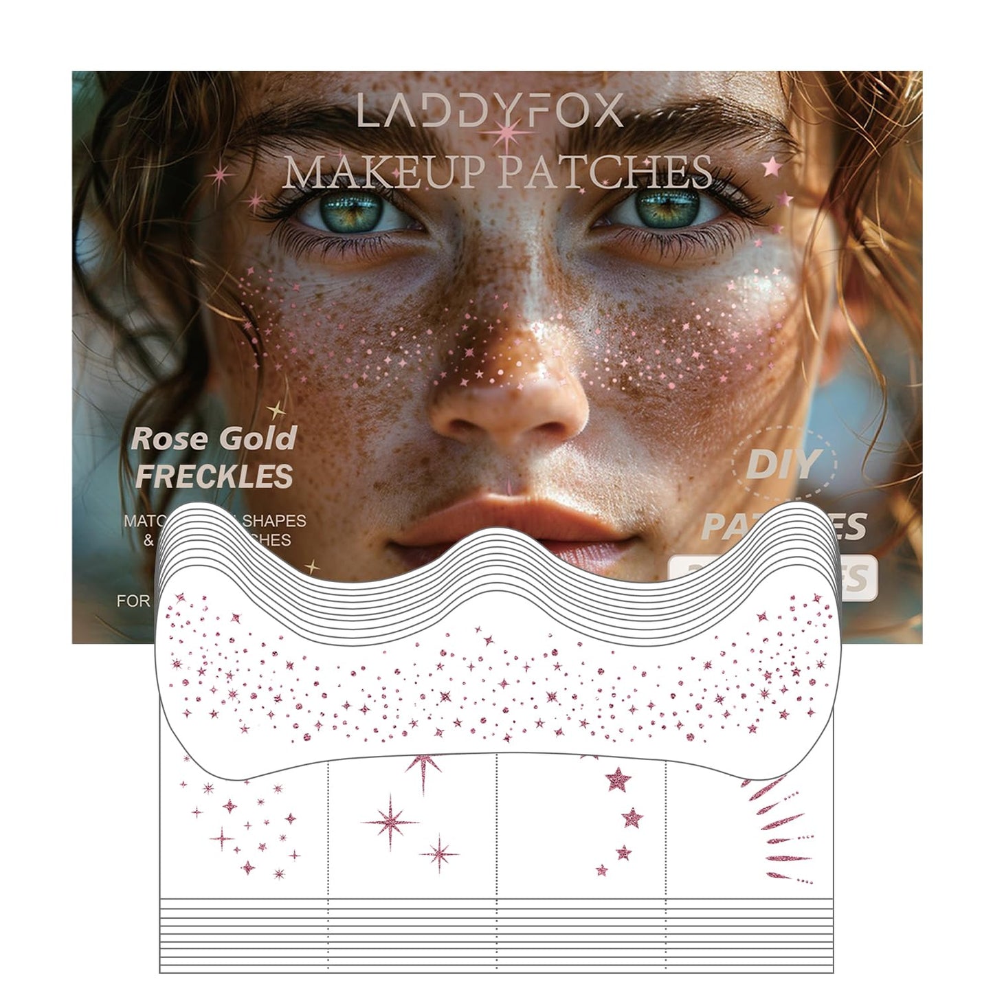 LADDYFOX 20 Pcs Rose Gold Glitter Freckles Patches – Waterproof Easy-Apply Face Tattoos for Women