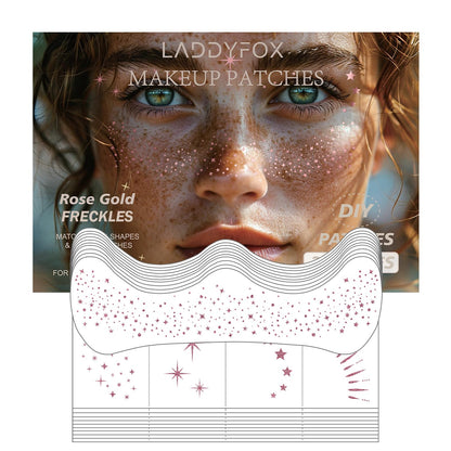 LADDYFOX 20 Pcs Rose Gold Glitter Freckles Patches – Waterproof Easy-Apply Face Tattoos for Women