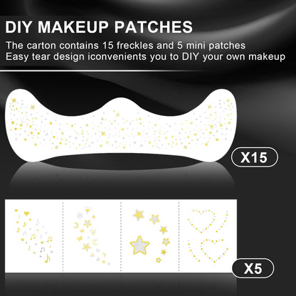 LADDYFOX 20 Pcs Gold & Silver Glitter Freckles – Waterproof DIY Face Patches
