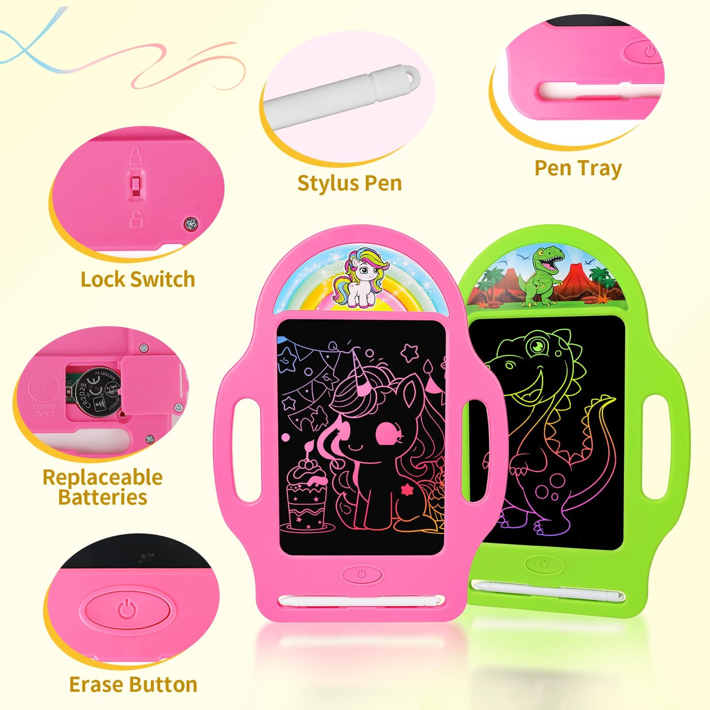 LAEBUILD LCD Writing Tablet for Kids 2 Pack – Dinosaur & Unicorn Doodle Boards (Ages 2-6)