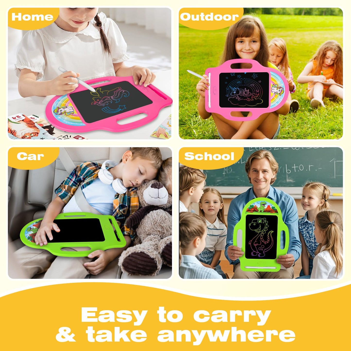 LAEBUILD LCD Writing Tablet for Kids 2 Pack – Dinosaur & Unicorn Doodle Boards (Ages 2-6)
