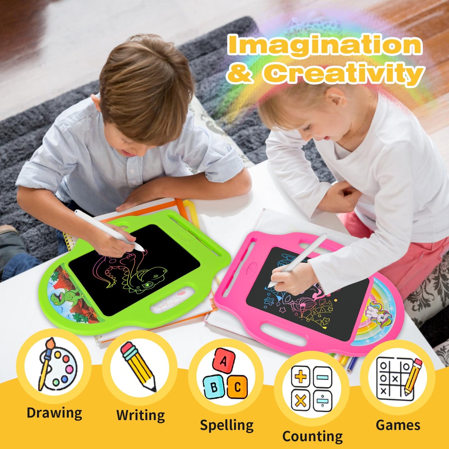 LAEBUILD LCD Writing Tablet for Kids 2 Pack – Dinosaur & Unicorn Doodle Boards (Ages 2-6)
