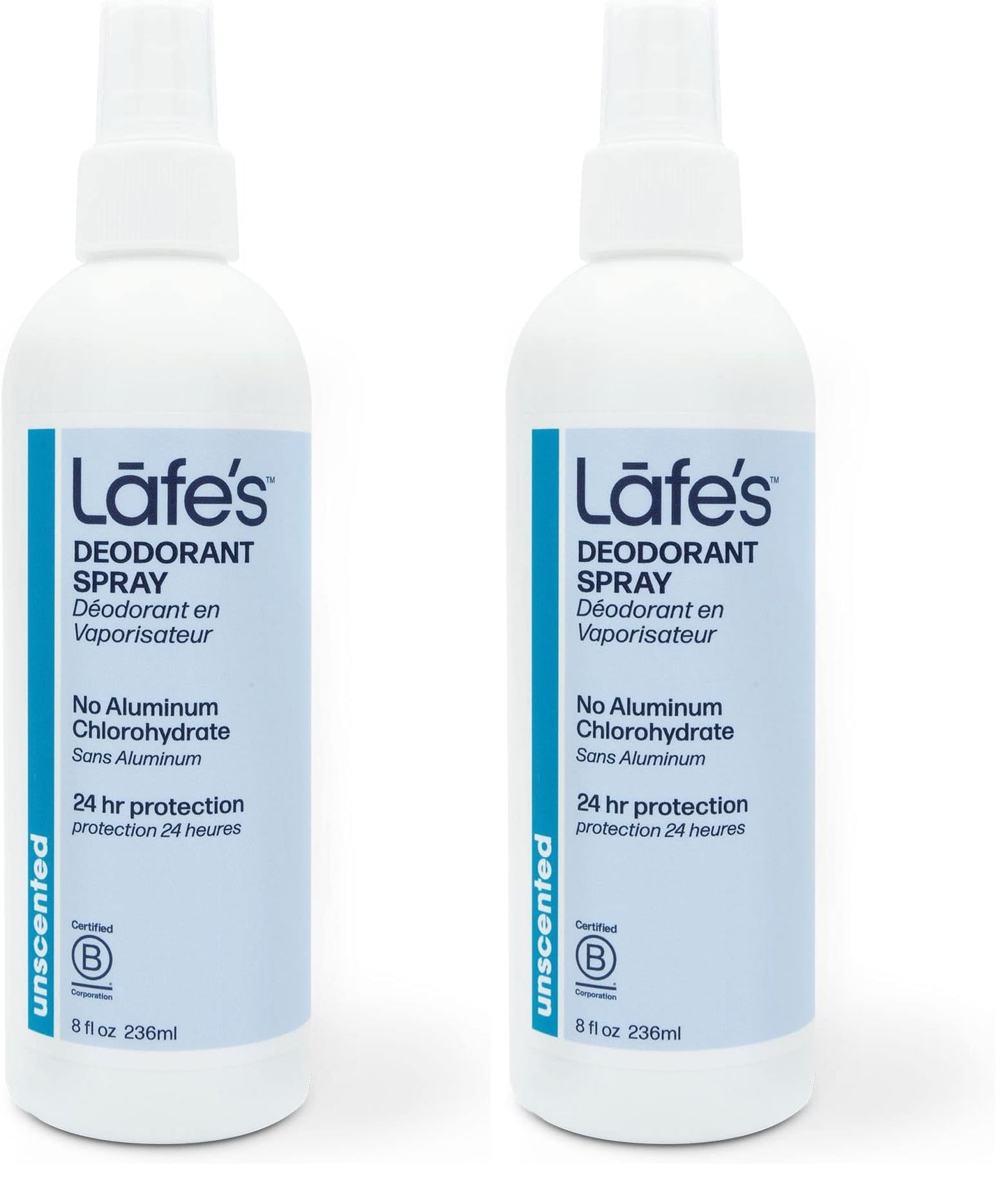 Lafe's Natural Deodorant 8oz Unscented Spray | 24-Hour Protection (Pack of 2)