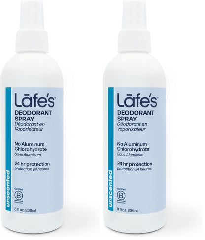 Lafe's Natural Deodorant 8oz Unscented Spray | 24-Hour Protection (Pack of 2)