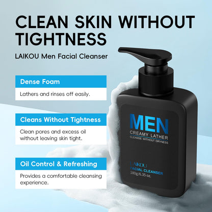 LAIKOU Men Skincare Set — Cleanser, Toner, Lotion, Eye Cream, Serum Gift Kit