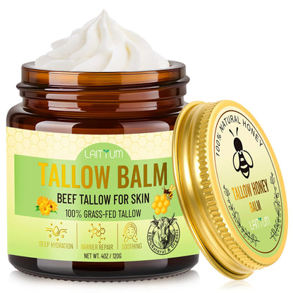 LAITYUM Beef Tallow for Skin – 4oz Organic Tallow & Honey Balm for Face & Body