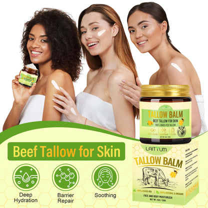 LAITYUM Beef Tallow for Skin – 4oz Organic Tallow & Honey Balm for Face & Body