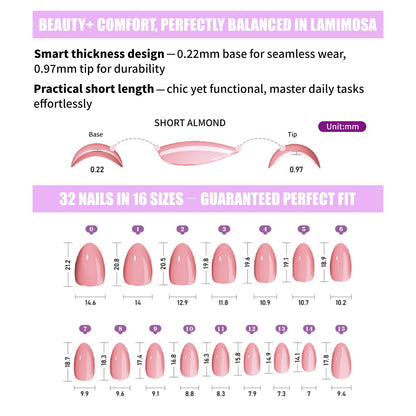 LAMIMOSA Swan Lake 32Pcs French Tip Press-On Nails Short Almond 16 Sizes