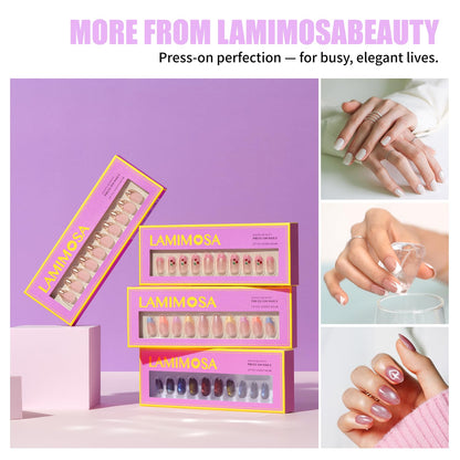 LAMIMOSA Swan Lake 32Pcs French Tip Press-On Nails Short Almond 16 Sizes