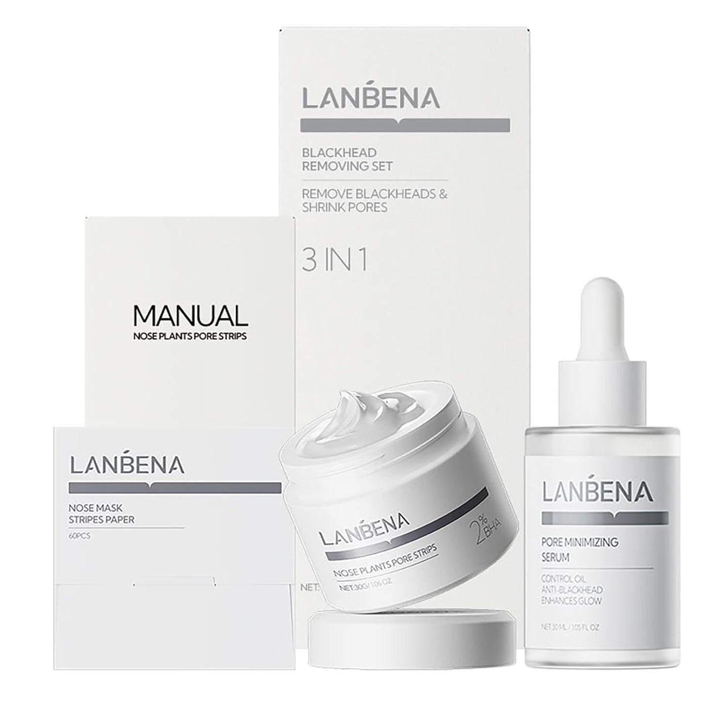 LANBENA 3 in 1 Blackhead Removal Set — Pore Strips, Serum & Removal Papers