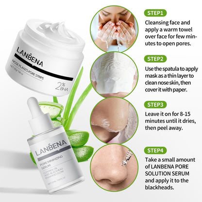 LANBENA 3-in-1 Blackhead Removing Set | Pore Strips, Serum & Papers