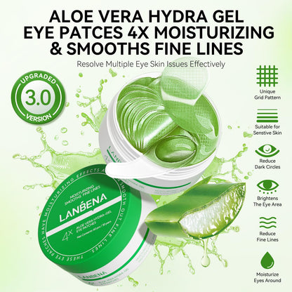 LANBENA Aloe Vera Under Eye Patches – Hydration, Brightening & Puffiness Reduction (30 Pairs)