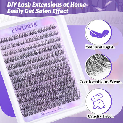 Lanflower Lash Extension Kit | Natural Lash Clusters & Wispy C-Curved Lashes
