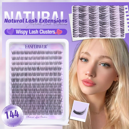 Lanflower Lash Extension Kit | Natural Lash Clusters & Wispy C-Curved Lashes
