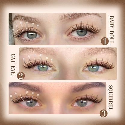 Lanflower Brown Lash Clusters Kit – Wispy CD-Curl Extensions with Bond, Seal & Remover