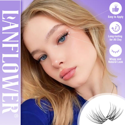 Lanflower Lash Extension Kit | Natural Lash Clusters & Wispy C-Curved Lashes