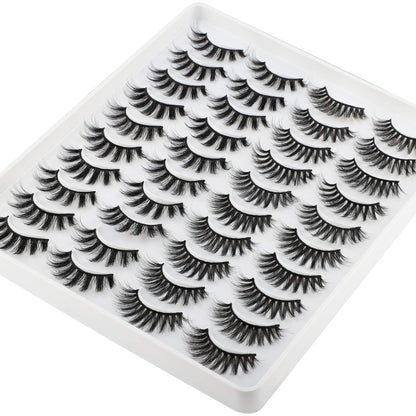 LANFLOWER Natural 3D Faux Mink Lashes Pack – 20 Pairs, 2 Styles, Handmade