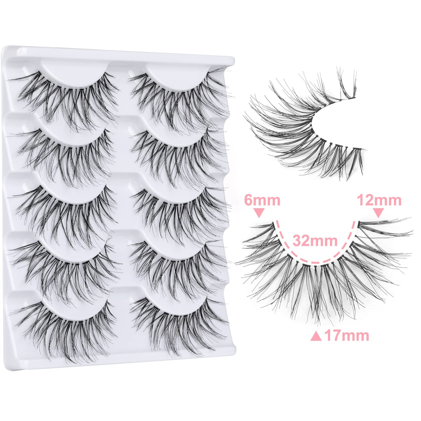 LANFLOWER Glamour False Eyelashes – Handmade, Reusable, 5 Pairs