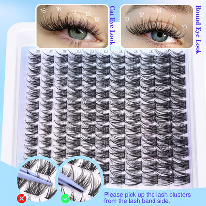 Lanflower Natural Lash Clusters Kit 10-16mm | Wispy Extensions with Bond, Seal & Remover