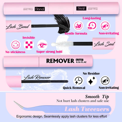 Lanflower Lash Extension Kit | Natural Lash Clusters & Wispy C-Curved Lashes