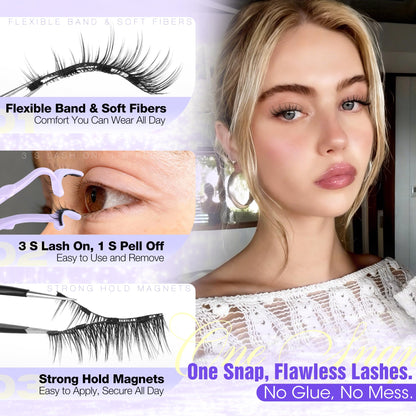 Lanflower Magnetic Eyelashes with Applicator – Natural Wispy Look, No Glue