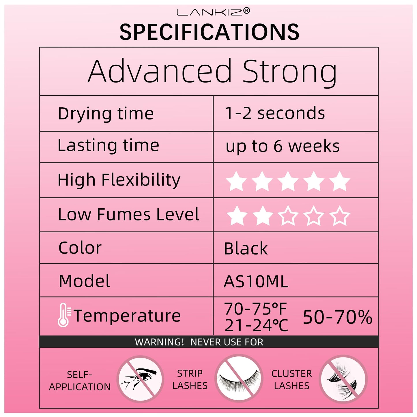 LANKIZ Strong Lash Extension Glue — 1 Sec Fast Dry, 6-8 Weeks Retention, 10ml, Low Fume