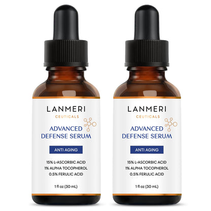 Lanmeri Ceuticals Vitamin C Serum 15% + E 1% + Ferulic 0.5% — Pack of 2 (1 oz each)