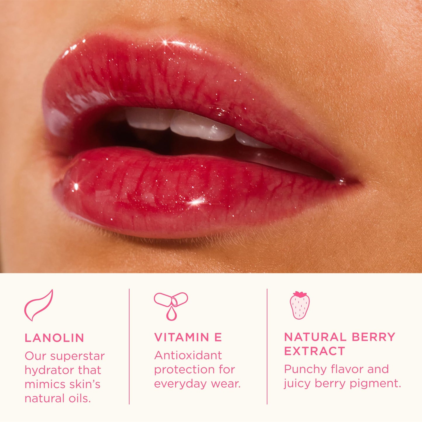Lanolips Glossybalm Berry – Ultra Hydrating Tinted Lip Gloss with Lanolin, Vitamin E & Shimmer