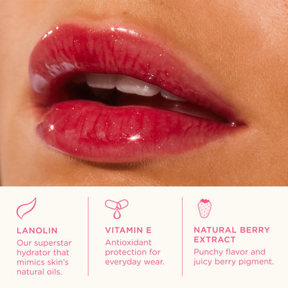 Lanolips Glossybalm Berry – Ultra Hydrating Tinted Lip Gloss with Lanolin, Vitamin E & Shimmer
