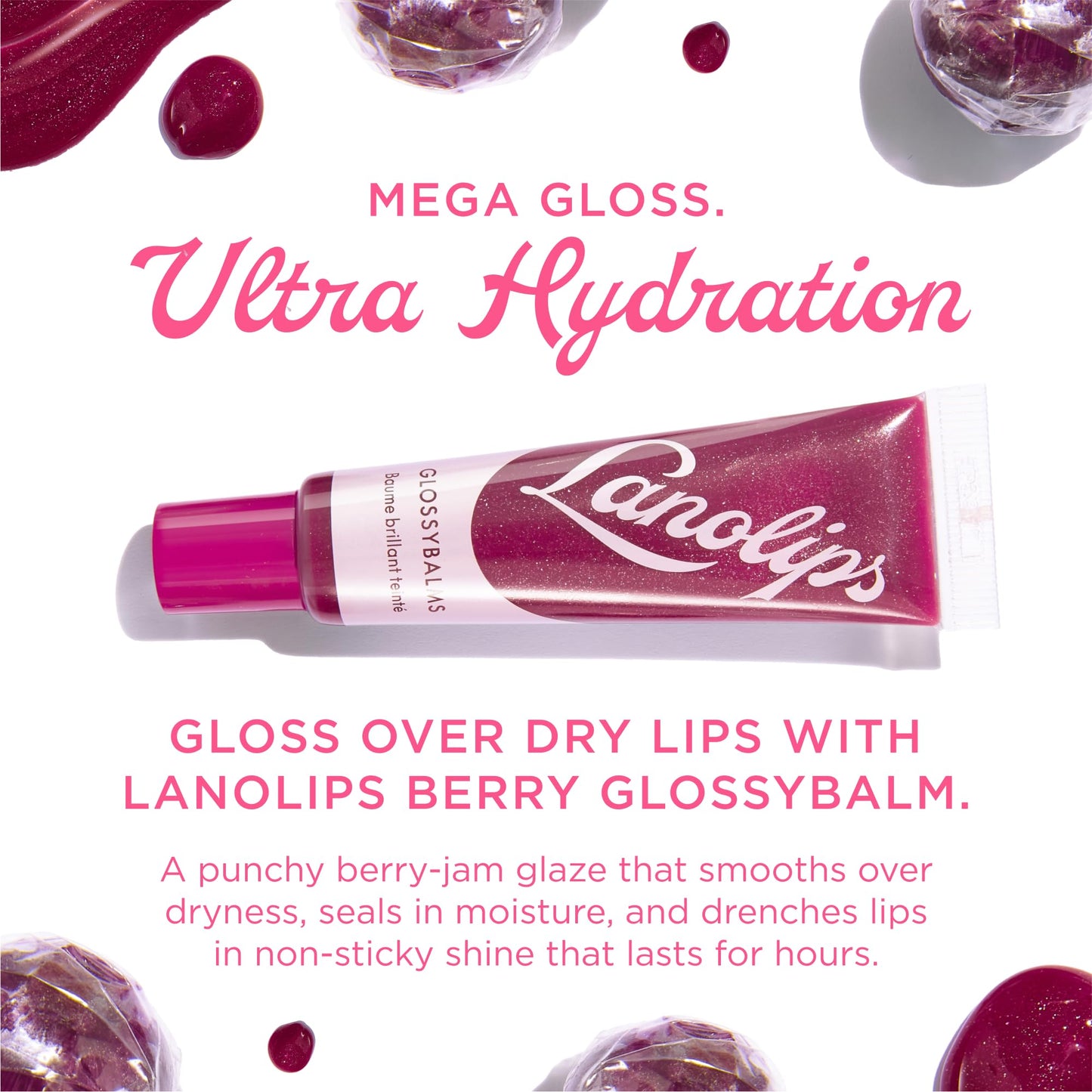 Lanolips Glossybalm Berry – Ultra Hydrating Tinted Lip Gloss with Lanolin, Vitamin E & Shimmer