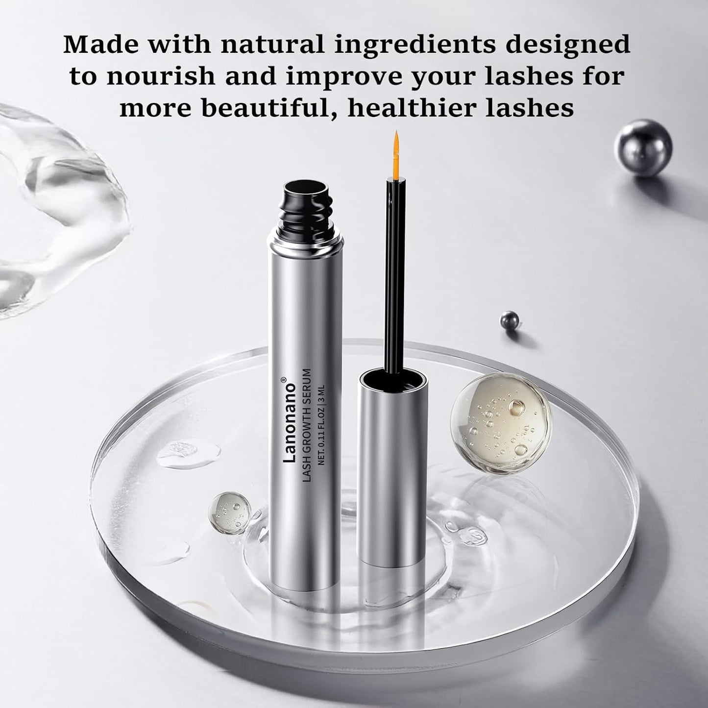 Lanonano Lash Serum – Fuller, Longer-Looking Lashes | Vegan & Cruelty-Free 0.1 Fl Oz (3ml)