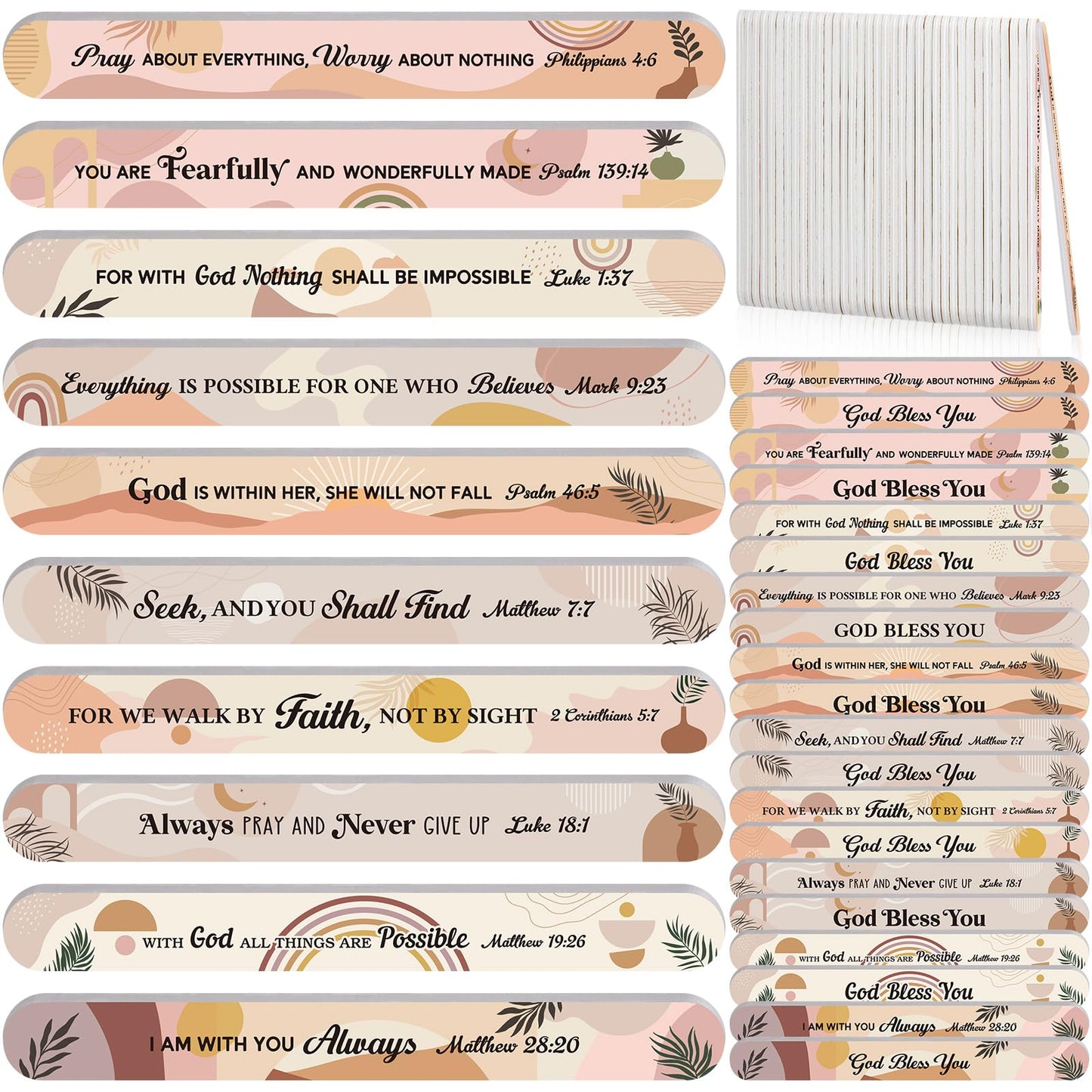 Lanties 60-Pack Christian Nail Files – Boho Bible Verse Emery Boards