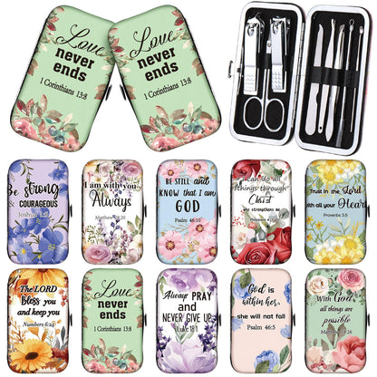 Lanties 10-Set Christian Nail Care Gift Kit for Women – Floral Bible Verse Manicure Tools