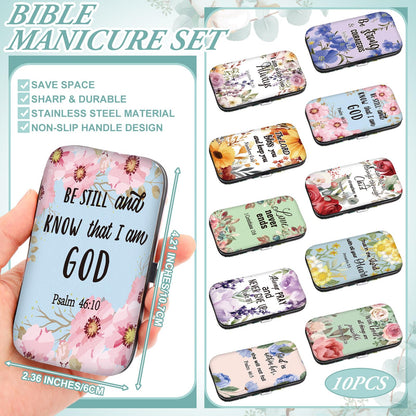 Lanties 10-Set Christian Nail Care Gift Kit for Women – Floral Bible Verse Manicure Tools